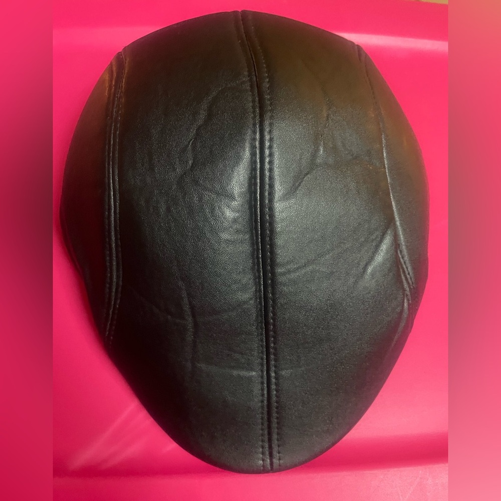 Black Faux Leather Men's Hat Flatcap Gatsby Newsboy Size 58